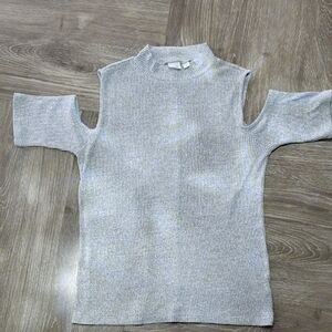 GAP Light Gray Cold-Shoulder Ribbed Sweater